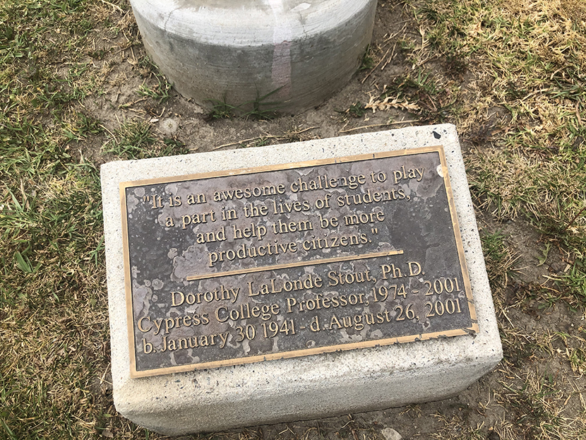 Memorial tree plaque for Dorothy Stout