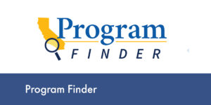 Logo for Program Finder showing a graphic of the state of California and a magnifying glass.