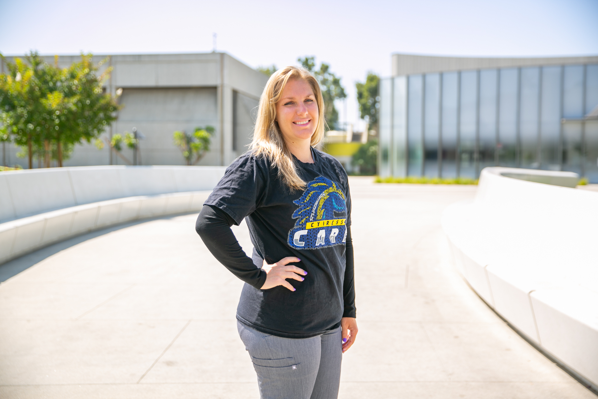 Emily Costello stands in front of the new Veteran's Resource Center.